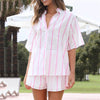 Striped Short Sleeve Beach Two-Piece Set