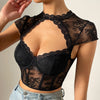 Round Neck Lace Diamond Cutout Corset Crop Top