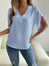 V-Neck Lace Short Sleeve Chiffon Top for Women