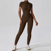 Reißverschluss Kurzarm Nude Feel Yoga Jumpsuit Damen