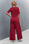 Short Sleeve U Collar Loose Wide Leg Jumpsuit