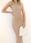 Fall Sleeveless Ribbed Split Sheath Dress