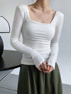 Slim Fit Off-Shoulder Square Neck Long Sleeve Top