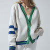 Loose Fit Striped Contrast Color Cardigan