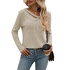 Casual V-Neck Buttoned Sunken Stripe T-Shirt