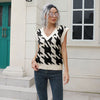 Houndstooth V-Neck Knit Vest Sweater