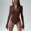 Slim Long Sleeve Button-Up Collared Bodysuit for Women