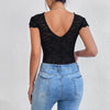 Solid Color Lace See-Through Deep V Plunge Neck Backless Jumpsuit