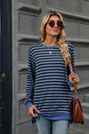 Contrast Color Striped Long Sleeve Loose Fitting T-Shirt