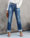 Urban Casual Washed-Out Straight Leg Denim Trousers for Women