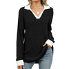 Women’s Contrast Lapel Long Sleeve Loose Fit Top