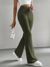 Solid Color Ribbed Knit Bell Bottom Pants