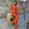 Casual Summer V-Neck Pleated Two-Piece Pants Set