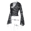 Deep V Plunge Cropped Lace Long Sleeve Top