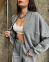 Solid Color Zipper Cardigan and Straight Pants Set