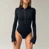 Slim Long Sleeve Button-Up Collared Bodysuit for Women