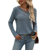 Casual V-Neck Buttoned Sunken Stripe T-Shirt