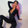 Sexy Sports Leather Ribbon Zipper Jumpsuit