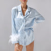 Christmas Blue Feather Detachable Silk Pajama Set