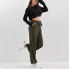 Retro Corduroy Elastic Waist Straight Leg Trousers