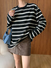 Casual Striped Black and White Loose Sweatshirt