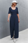 Short Sleeve U Collar Loose Wide Leg Jumpsuit