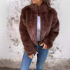 Faux Fur Turtleneck Zipper Casual Coat