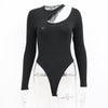 Long Sleeve Ribbed Hollow Out Cutout Bodysuit for Women