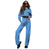 Solid Color Zipper Drawstring Top and Trousers Set