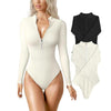 Ribbed Zipper Front Long Sleeve Jumpsuit