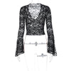 Deep V Plunge Cropped Lace Long Sleeve Top