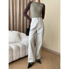 Contrast Stitch Cement Gray Wide Leg Jeans