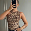 Leopard Print Asymmetric Pleated Mesh Romper