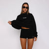 Round Neck Long Sleeve Loose Sweatshirt High Waist Print Tight Shorts Set