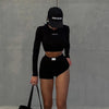 Round Neck Knit Biker Short Set