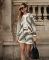 Striped Round Neck Knitted Cardigan Sweater Set