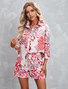 Printed 3/4 Sleeves Shorts Casual Suit