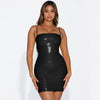 Summer Strapless Faux Leather Sheath Dress