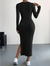 Long Sleeve Crew Neck Split Knitted Maxi Dress