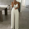 Pearl Suspender Wide Leg V-Neck Backless Jumpsuit