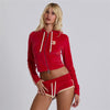 Cropped Hooded Top High Waist Hip Lift Lace up Shorts Sets