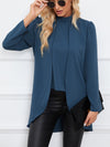 Faux Two-Piece Stand Collar Long Sleeve Top