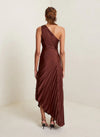 One Shoulder Sun Pleated Satin Dress