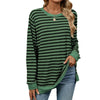 Contrast Color Striped Long Sleeve Loose Fitting T-Shirt