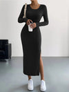 Long Sleeve Crew Neck Split Knitted Maxi Dress