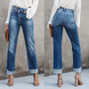 Urban Casual Washed-Out Straight Leg Denim Trousers for Women