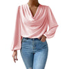 Loose Draped V-Neck Long Sleeve Top