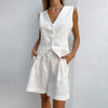 Cotton Linen Sleeveless Vest and Shorts Two-Piece Suit