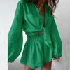 Casual Solid Color Ruffled Shorts Long Sleeve Set