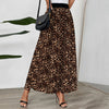 Solid Color Leopard Print Pleated Skirt